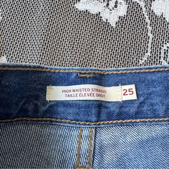 Levi’s Blue High Waisted Straight Distressed Jeans Sz 25 - Picture 9 of 16